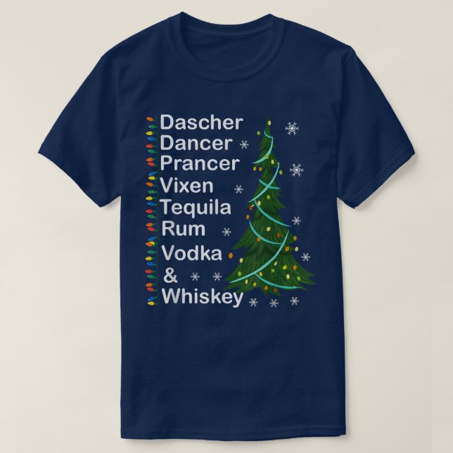 Camiseta El bailarín de Dasher Prancer Vien Whiskey Vodka T (Diseño del anverso)