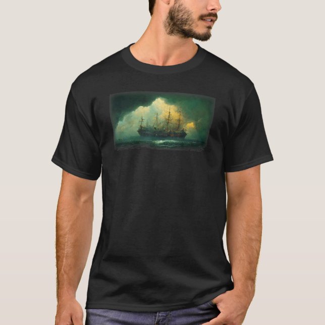 Camiseta El Barco Pirata Sale De Una Espesa Niebla Pesada Y (Anverso)