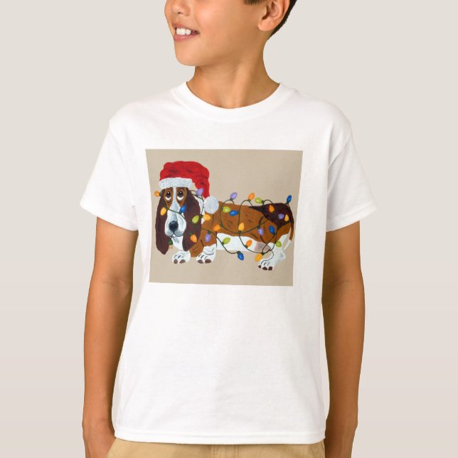Camiseta El Basset Envuelto En Las Luces De Los Navidades (Anverso)