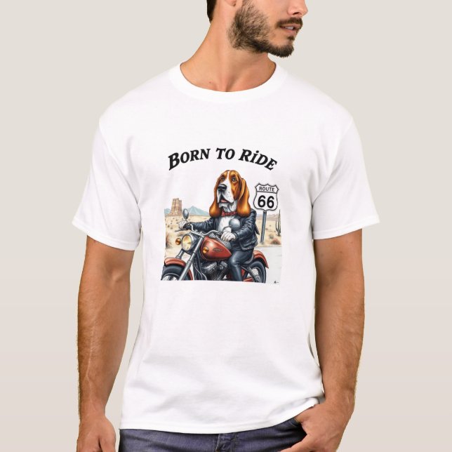 Camiseta El Biker Del Hound Basset Nacido Para Viajar (Anverso)