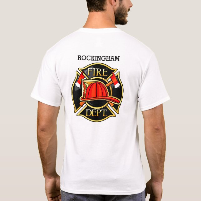 Camiseta El blanco de los bomberos rojo y negro (Reverso)