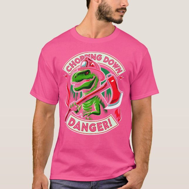 Camiseta El bombero Dinosaur T Rex Batallando llamas (Anverso)