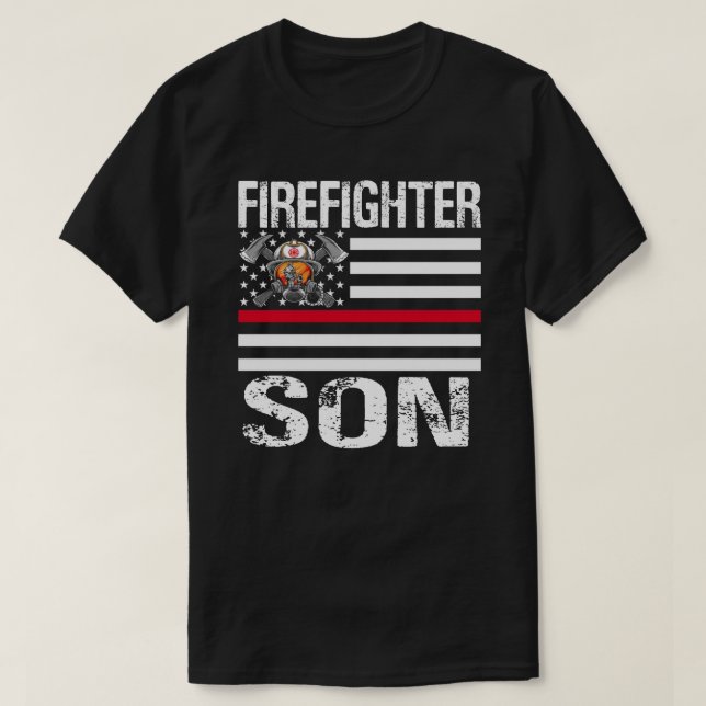 Camiseta El bombero hijo apoya la delgada línea roja bander (Diseño del anverso)
