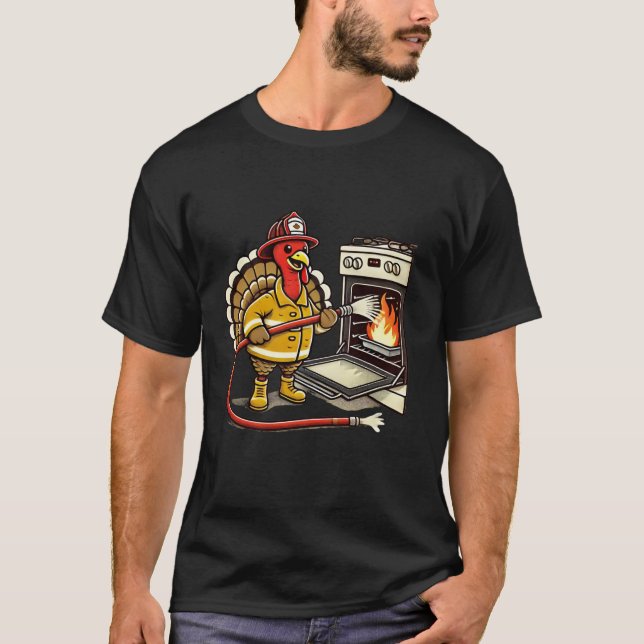 Camiseta El bombero Turkey Funny Thankding Animal Oven (Anverso)