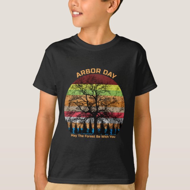 Camiseta El Bosque Arbour Day Retro Earth Tree Sunset Be Wi (Anverso)