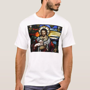 Camiseta El Buen Pastor; Jesús en vidrios manchados