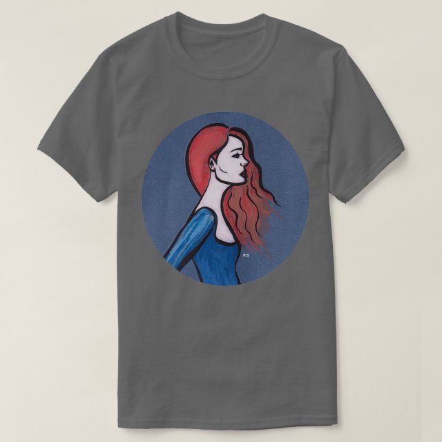 Camiseta El cabello rojo en azul (Diseño del anverso)