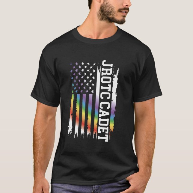 Camiseta El cadete jrotc, el arcoiris con EE. UU. (Anverso)