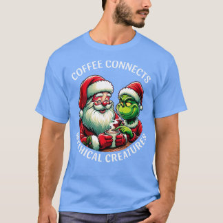 Camiseta El café conecta criaturas míticas Santa y Grinc
