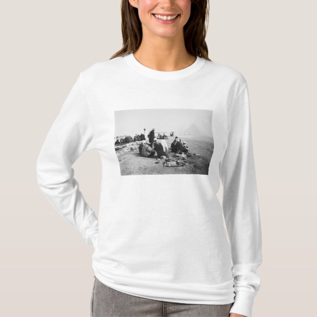 Camiseta El Cairo Egipto, jinetes de camellos giza pirámide (Anverso)