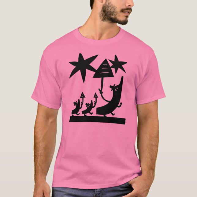 Camiseta El caminar con los paraguas en un día lluvioso en (Anverso)