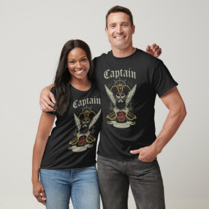 Camiseta El capitán pirata barbudo Skull con espadas