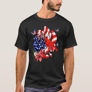 Camiseta El Cardenal Bird Orgulloso Y Rosa Bandera Estadoun