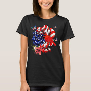 Camiseta El Cardenal Bird Orgulloso Y Rosa Bandera Estadoun