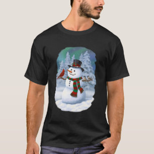 Camiseta El cardenal de Snowman Bird Chickadees Winter Snow