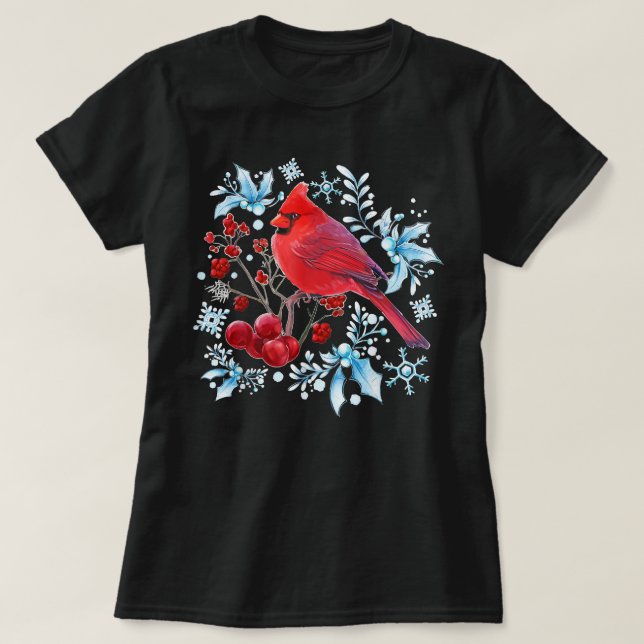Camiseta El cardenal rojo Amantes de las aves Navidades de  (Diseño del anverso)