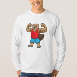 Camiseta El castor como culturista con grandes brazos altos