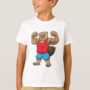 Camiseta El castor como culturista con grandes brazos altos
