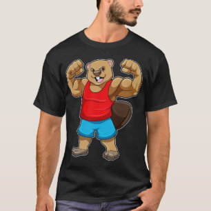 Camiseta El castor como culturista con grandes brazos altos