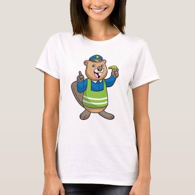 Camiseta El castor como oficial de policía con silbato (Anverso)