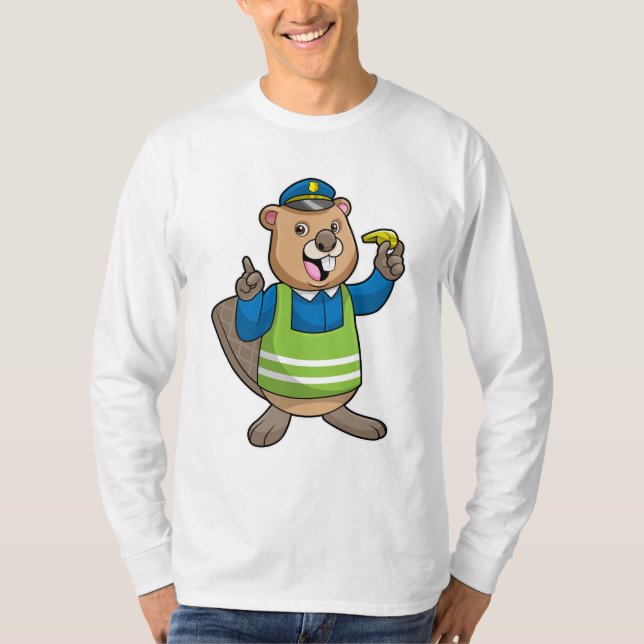 Camiseta El castor como oficial de policía con silbato (Anverso)