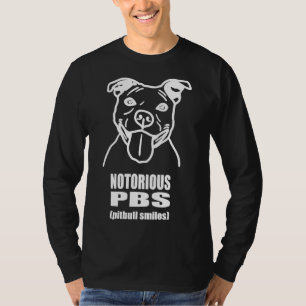 Camiseta El célebre Pbs Pitbull Sonríe Blanco Sobre Negro