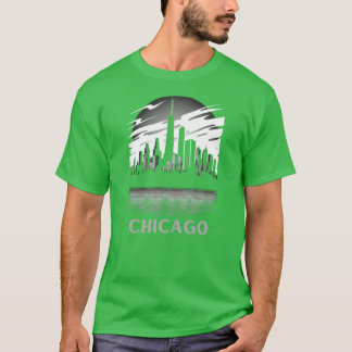 Camiseta El centro de Chicago Skyline en la noche