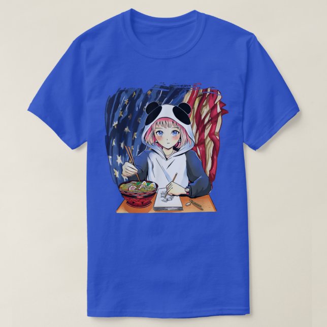 Camiseta El Chica de Anime Patriótico Norteamericano Ramen  (Diseño del anverso)