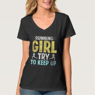 Camiseta El Chica En Ejecución Intenta Mantener A Las Mujer
