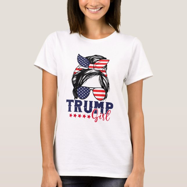 Camiseta El Chica Trump Messy Bun Trump Elección Estadounid (Anverso)