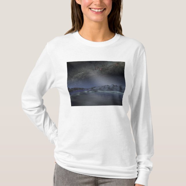 Camiseta El cielo nocturno de un hipotético planeta extrate (Anverso)