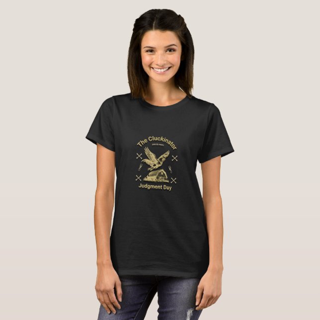 Camiseta El Cluckinator – Día del Juicio | Loro de pollo di (Anverso completo)