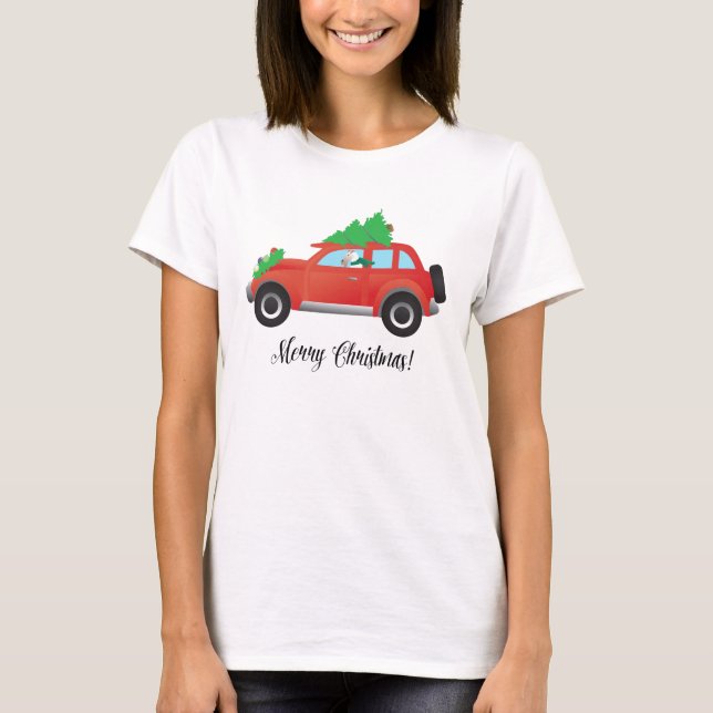 Camiseta El coche de Fox Terrier conduce a un Navidad (Anverso)
