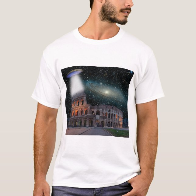 Camiseta El Coliseo Roma Italia reúne espacio y OVNI (Anverso)