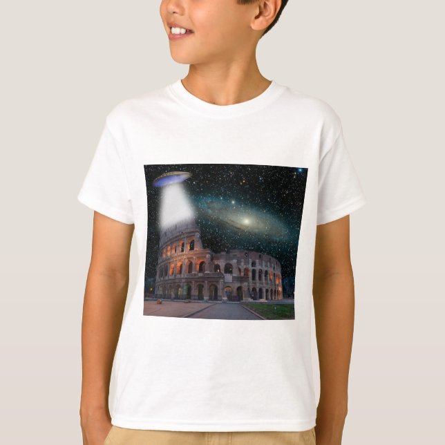 Camiseta El Coliseo Roma Italia reúne espacio y OVNI (Anverso)