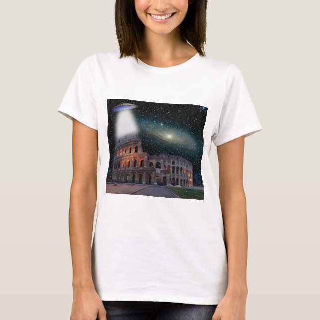 Camiseta El Coliseo Roma Italia reúne espacio y OVNI (Anverso)