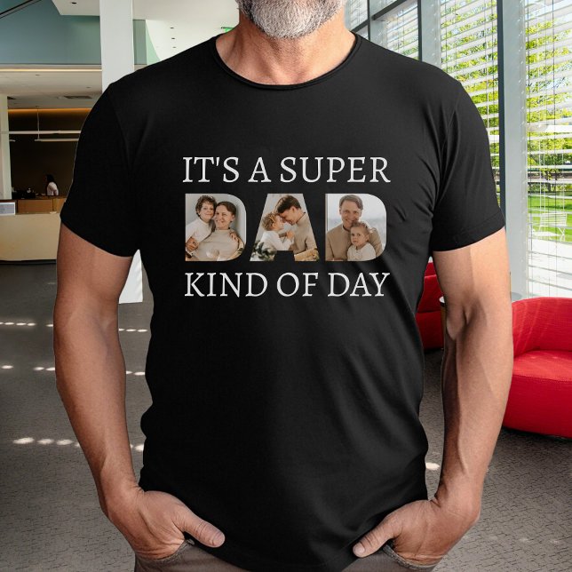 Camiseta El Collage de fotos negro de Super Dad (Super Dad Kind of Day Photo Collage Black T-Shirt
)
