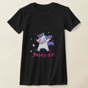 Camiseta El colorido arcoiris kawaii, unicornio, Chica feli