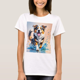 Camiseta El colorido gigante feliz perro divertido, chispor