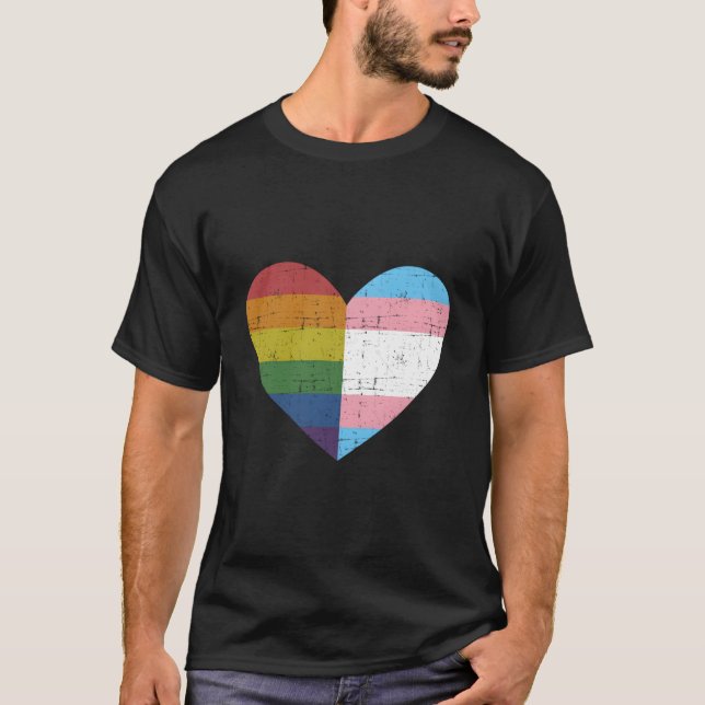 Camiseta Él con bandera arcoíris y bandera transgénero para (Anverso)