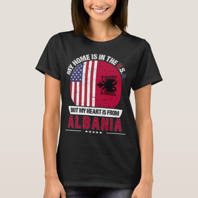 Camiseta El corazón albanés-estadounidense es de Albania Gr (Anverso)