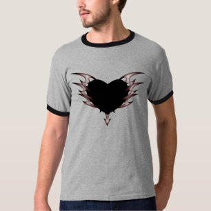 Camiseta el corazón ardiente, negro y gris.