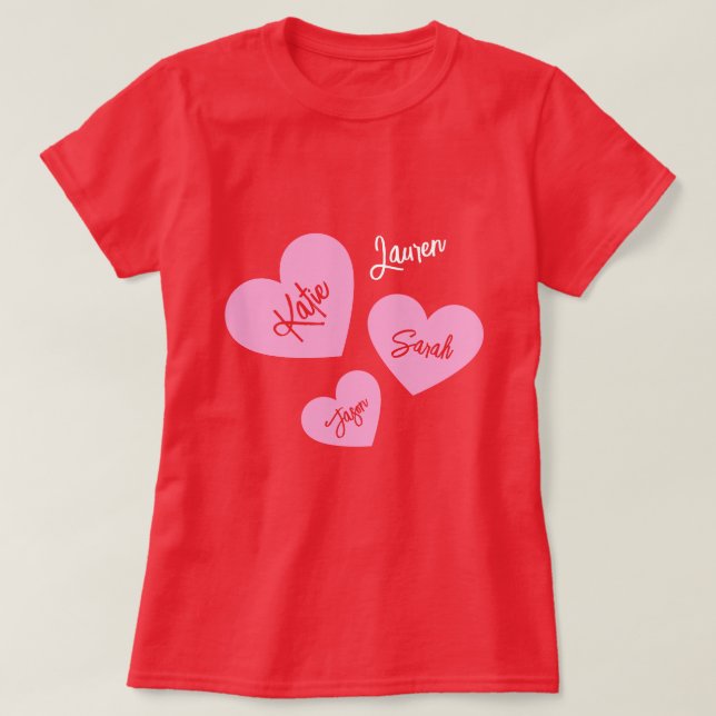 Camiseta El corazón de la madre personalizada rojo (Diseño del anverso)