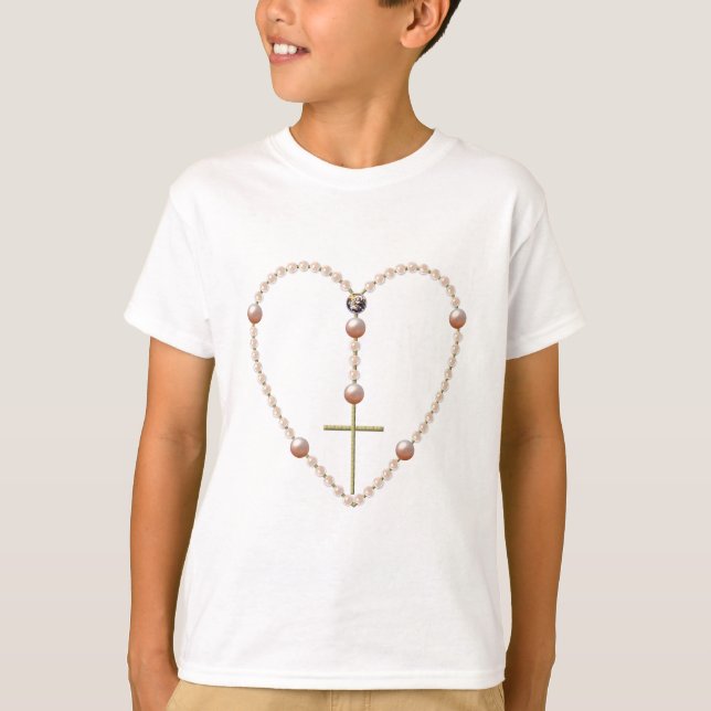 Camiseta El corazón de "Perlas" formó Rosary (Anverso)