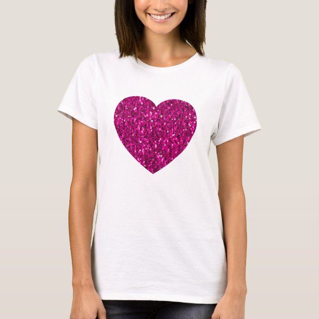Camiseta El corazón falso purpurina de chispas rosadas cali (Anverso)