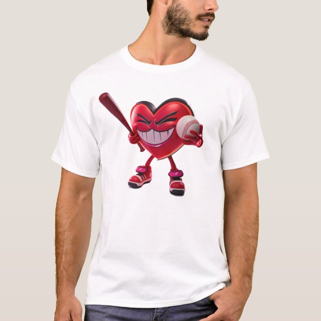 Camiseta El corazón gracioso juega al béisbol (Anverso)