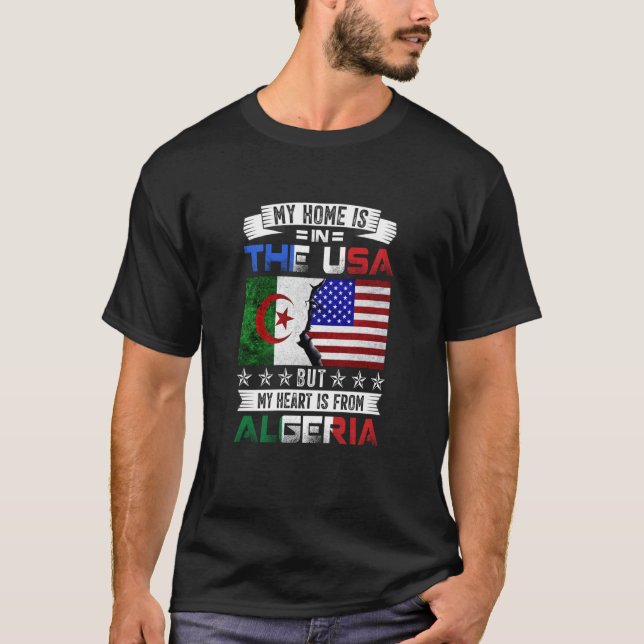 Camiseta El corazón patriota argelino-estadounidense es de  (Anverso)
