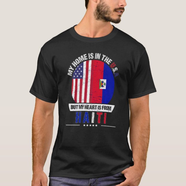Camiseta El corazón patriota haitiano-estadounidense es de  (Anverso)