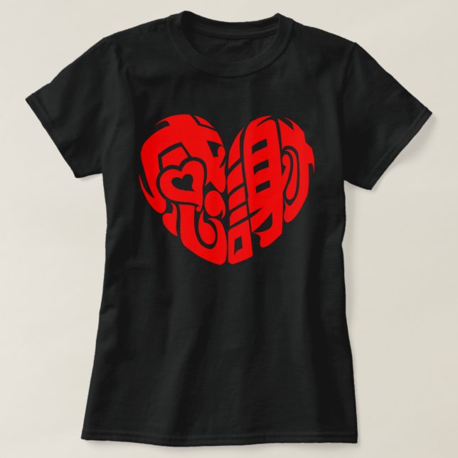 Camiseta El corazón rojo da muchas gracias en kanji (Diseño del anverso)