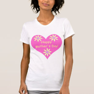 Camiseta El corazón rosado y las flores amarillas del Día d